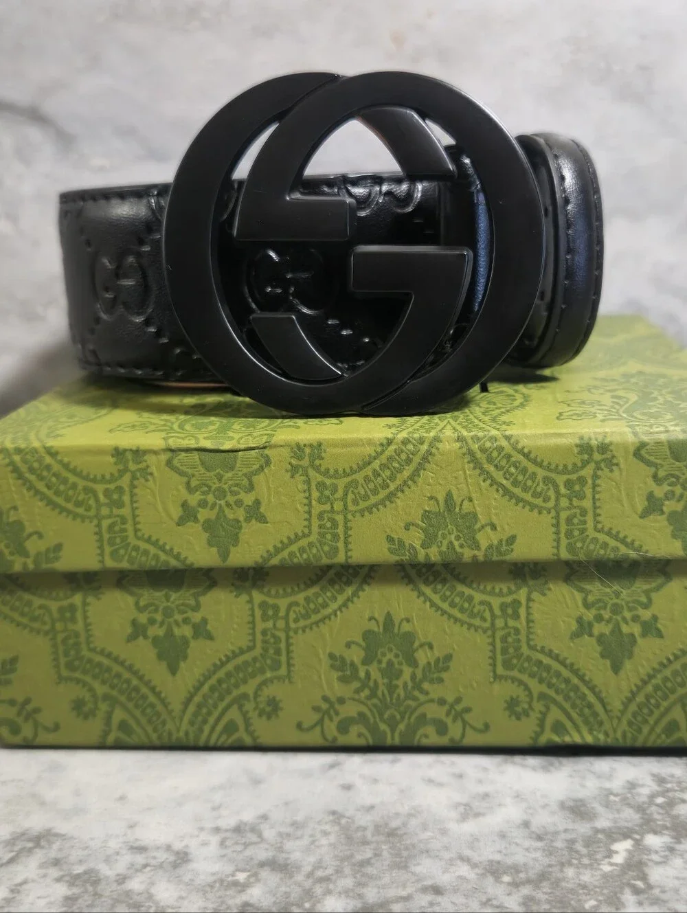 Gucci Black Interlocking GG Signature Leather Belt✨️
